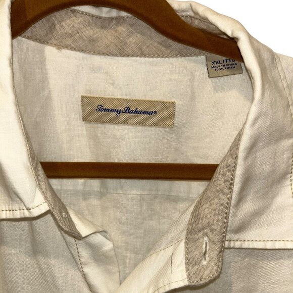 Tommy bahama white LINEN contrast stitching short sleeved shirt XXL - Picture 2 of 4